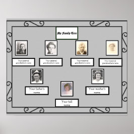 Fotofamiljen Träd Wrotors Järn Se Gräns på Grått Poster