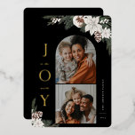 Fotofamiljen Winter Joy 2<br><div class="desc">JOY to the world,  white Vinter blommigt and grey,  Helgdag arch and square ram 2-fotokort. Funktioner,  solid black färg-bakgrunder med mallutrymme för ditt personliga helgdag-meddelande.</div>