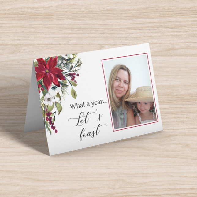 Fotofamiljens julkort - poinsettia-format kort (Skapare uppladdad)