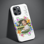 Fotofärgad Blommigt Enkel modern Personlig<br><div class="desc">Fotofärgad Blommigt Endern Modern Personlig Namn Smartphone iphone case har ett favoritfoto omgivet av en blommigt med färgstarka vattenfärger blommor. Personlig med ditt namn i modernt elegant-kalligrafi-skript. Perfekt för födelsedag, jul, Mors dag, syster, bästa vän med mera. PHOTO TIP: centrera dina foton innan du laddar upp dem till Zazzle. Designad...</div>