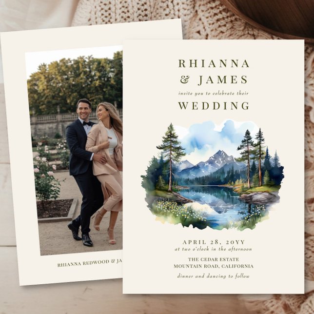 Fotofärgen Land Sjö i Bröllop Inbjudningar (Wedding invitation with photo  from the Country Lake wedding collection by Darling & May)