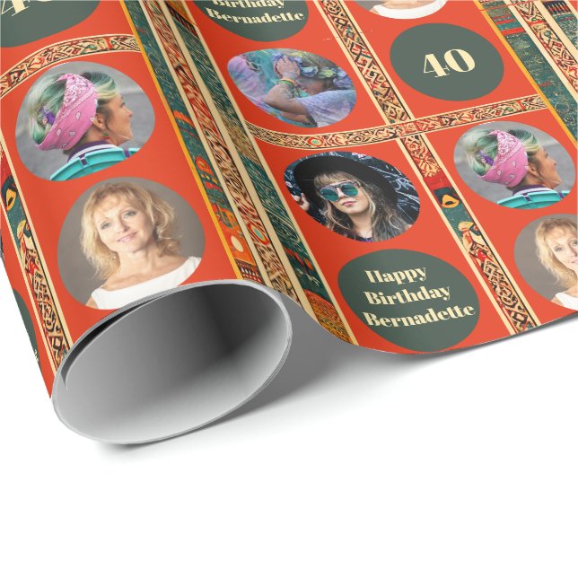 Fotofetma Etniska Bohemian Burnt Orange Birthday Presentpapper (Rullad Hörn)