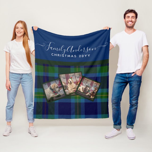 FOTOFILT - Miller TARTAN Blå julklapp Fleecefilt (På plats)
