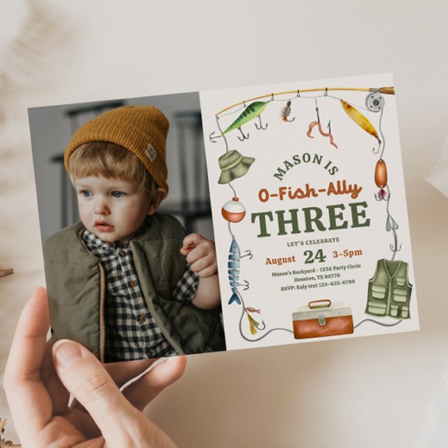 Fotofiske 3:e födelsedagsinbjudan inbjudningar (Skapare uppladdad)