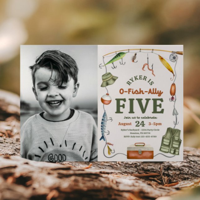 Fotofiske 5:e födelsedagsinbjudan inbjudningar (Skapare uppladdad)