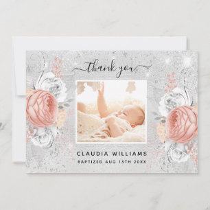 Fotoflicka för Baptism silver ro guld blommigt Tack Kort