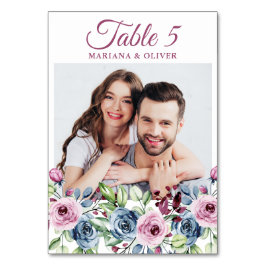 Fotoflottan Blue Burgundy Blommigt Bröllop Bord Nu Bordsnummer