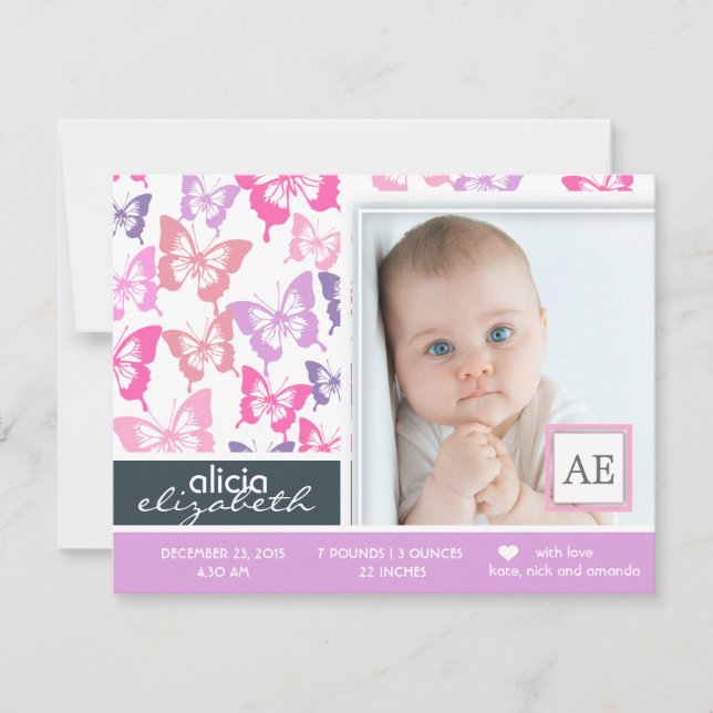 Fotofödelseanmälan för Butterflies flicka Meddelande (Framsida)