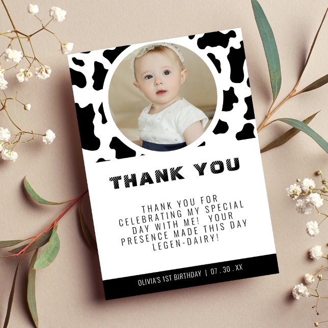 Fotofödelsedag för cellutskrift tack kort (Cow Print Photo Birthday Thank You Card)