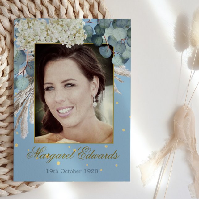 Fotofödelsedag för Eleganten 90:e Blommigt Blue Gu Inbjudningar (Skapare uppladdad)