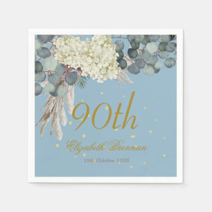 Fotofödelsedag för Eleganten 90:e Blommigt Blue Gu Pappersservett