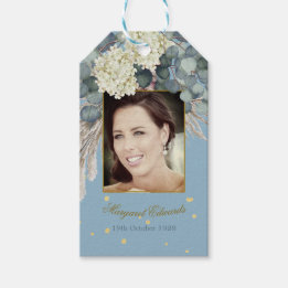 Fotofödelsedag för Eleganten 90:e Blommigt Blue Gu Presentetikett