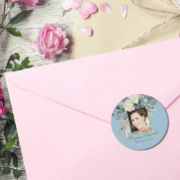 Fotofödelsedag för Eleganten 90:e Blommigt Blue Gu Runt Klistermärke