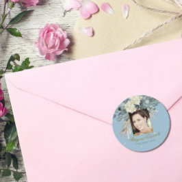 Fotofödelsedag för Eleganten 90:e Blommigt Blue Gu Runt Klistermärke