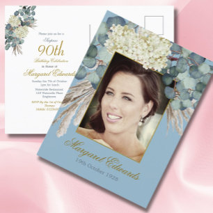 Fotofödelsedag för Eleganten 90:e Blommigt Blue Gu Vykort