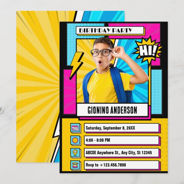 Fotofödelsedag för modern tecknad-tecknad inbjudningar (Fram/baksida)