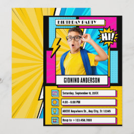 Fotofödelsedag för modern tecknad-tecknad inbjudningar