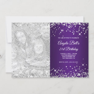 Fotofödelsedag för Sparkly Silver Glitter Royal Li Inbjudningar