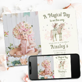 Fotofödelsedag för Unicorn och Fairy Anpassningsba Inbjudningar