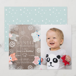Fotofödelsedag för vinter Onederland Woodland Anim Inbjudningar