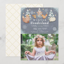Fotofödelsedag för Winter Wonderland Woodland Anim Inbjudningar