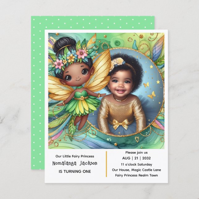 Fotofödelsedag Lilla Black Fairy African Tropical (Fram/baksida)