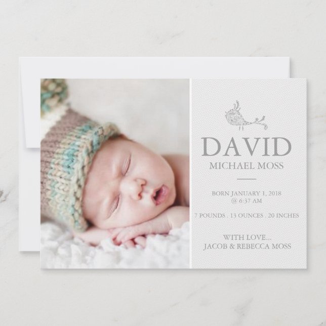 Fotofödelsemeddelande | Bird Announcer Meddelande (Framsida)