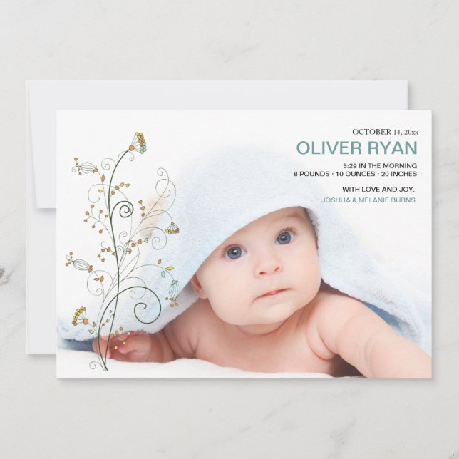 Fotofödelsemeddelande för baby Vines Meddelande (Framsida)