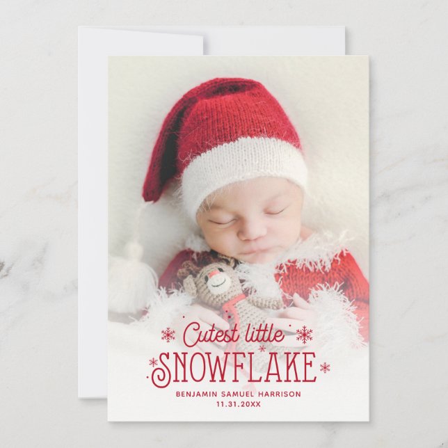 Fotofödelsemeddelande för cutest lilla snowflake julkort (Framsida)