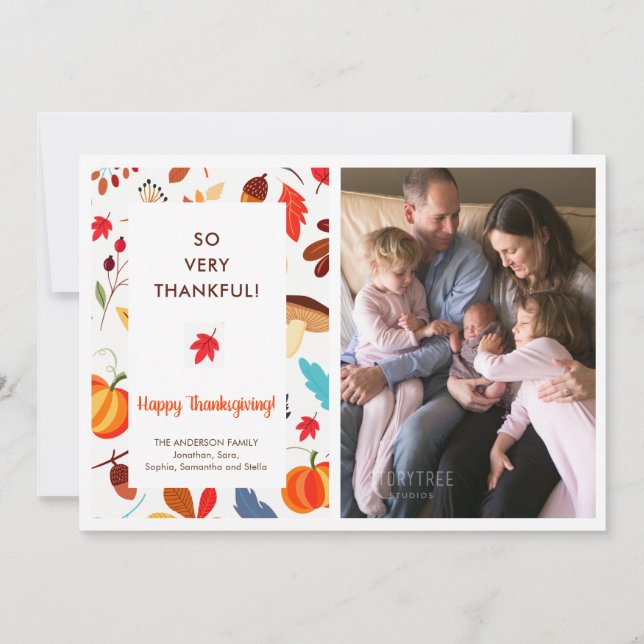 Fotofödelsemeddelande för hösten Thanksgiving Julkort (Framsida)