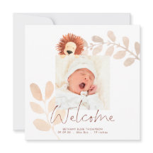 Fotofödelsemeddelande i Modern Cute Lejon Baby