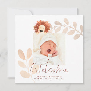 Fotofödelsemeddelande i Modern Cute Lejon Baby