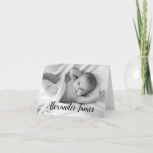 Fotofödelsemeddelande i Modern Namn Script Baby Ph Meddelande
