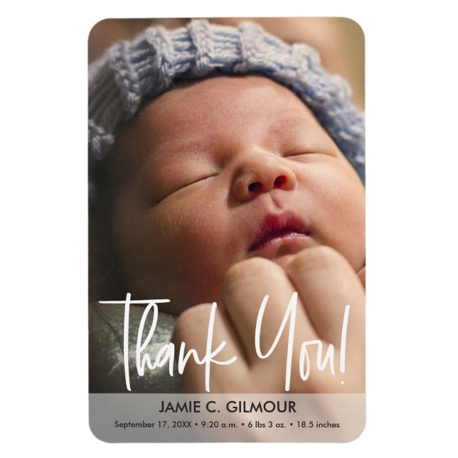 Fotofödelsemeddelande i Modern Script Baby Magnet (Vertikal)