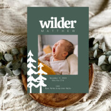 Fotofödelsetal i Modern Rustic Grönt Forest Baby N