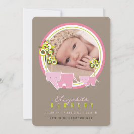Fotofödsel för Cute Rosa Elephants Family Flicka Meddelande