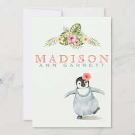 Fotofödsel vid rosa flicka på cute-pingviner meddelande