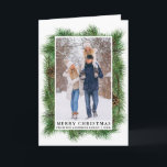 Fotofold för familjen Watercolor Gräs Ram Helgkort<br><div class="desc">Modern Elegant Watercolor Grönt Gräs Ram med Gräs Cones Family Photo God jul-mappat kort för Helgdag</div>