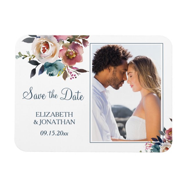 Fotoformad Dusty Blue Vin Burgundy-Blommigt Magnet (Horisontell)