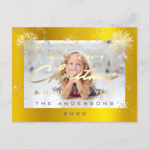 Fotofoto god jul Gott nytt år Guld Snö Vykort