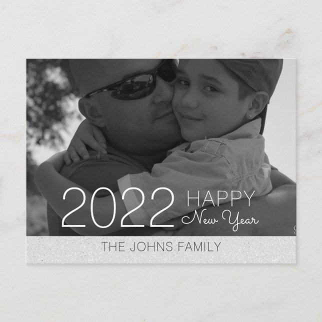 Fotofoto gott nytt år Glitter Silver Vykort (Framsida)