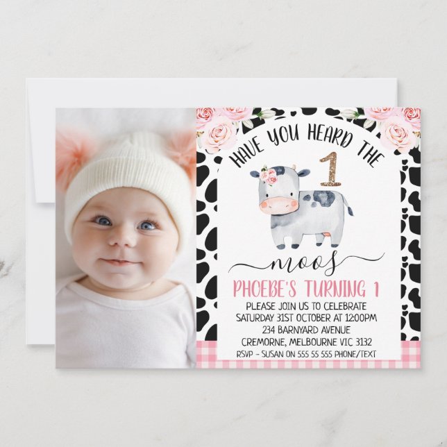 Fotofoto har du hört Moos första födelsedag Inbjudningar (Framsida)