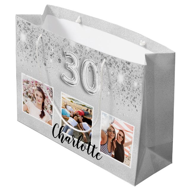 Fotofotot 30års födelsedag silver glitter namn (Baksidan Vinklad)