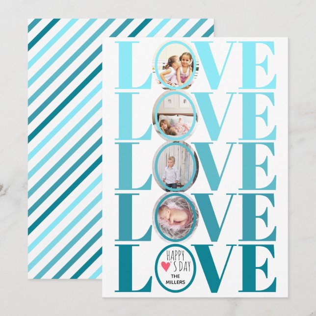 Fotofotot av Ombre blue KÄRLEK Valentines day Julkort (Fram/baksida)