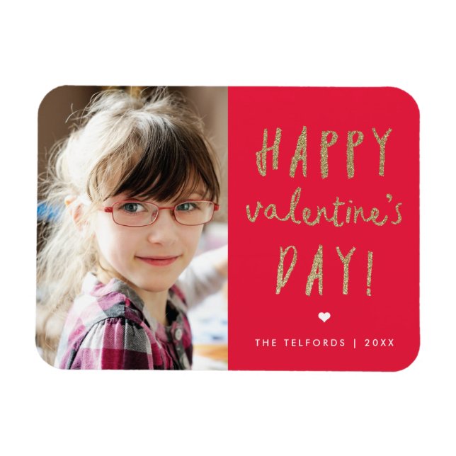 Fotofotot guld glitter valentines day magnet (Horisontell)
