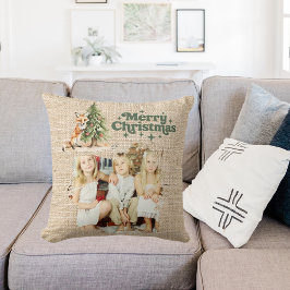 Fotofoxa av typen Rustige beige burlap träd grönt  Kudde
