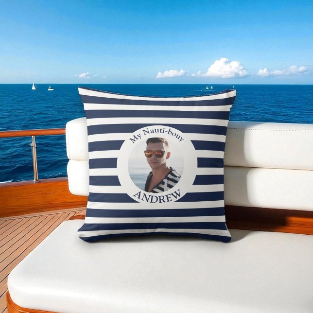Fotofyllning av personlig Nautical Blue Rand Kudde (Skapare uppladdad)