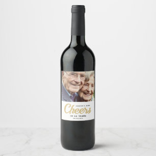 Fotogåft på Cheers årsdag Vinflaska Etikett