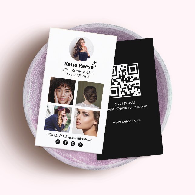Fotogalleriet i Social, följ oss Visitkort (social media networking photo grid business cards with circle profile window and  qr code )