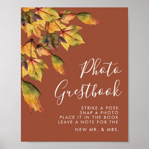Fotogästbok för Rustic Autumn Foliage Bröllop Poster